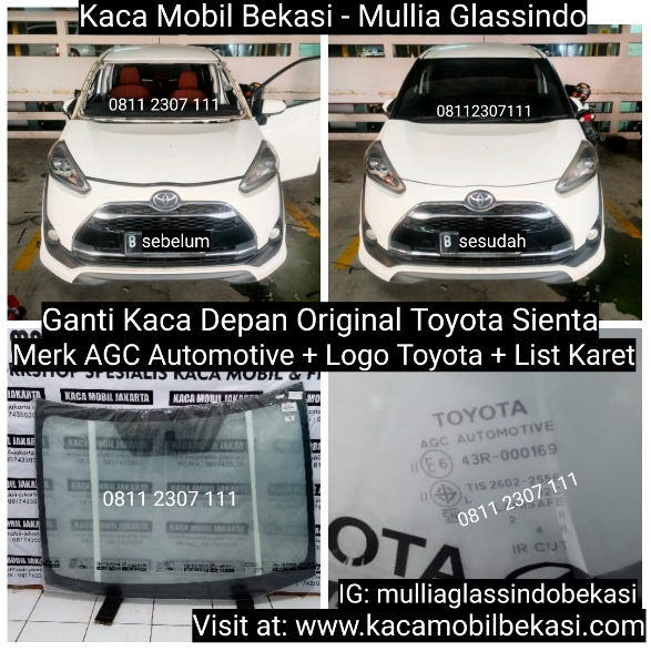 Pemasangan Kaca Depan Original Toyota Sienta di Bekasi Cikarang Karawang
